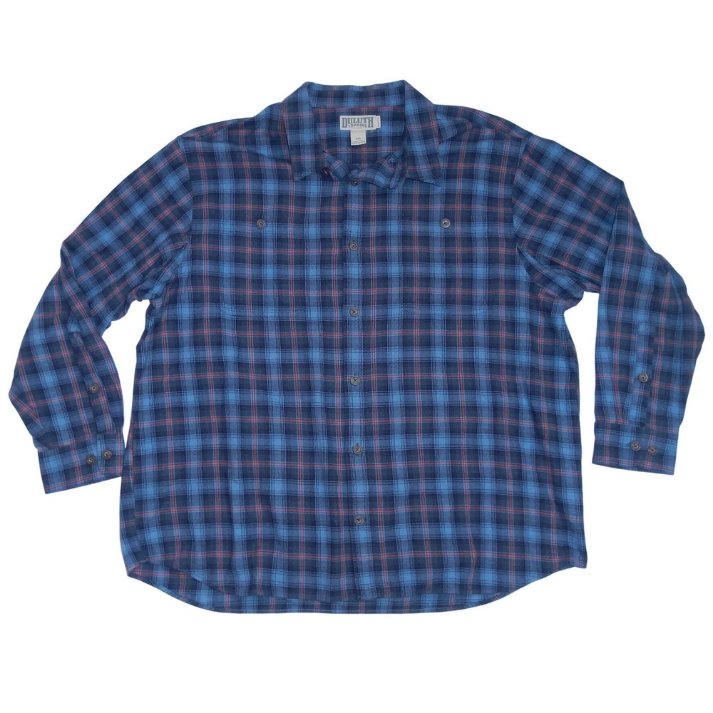 Duluth Trading Co‎ Mens 2XL Relaxed Fit Flannel Shirt Blue Plaid Long Sleeve